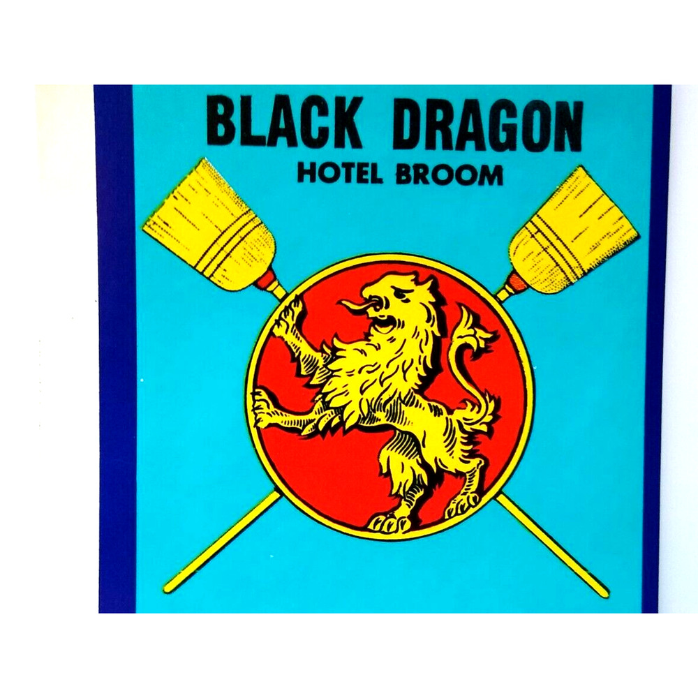 Black Dragon Hotel Broom Label Broomstick Original UNUSED Lithograph Vintage